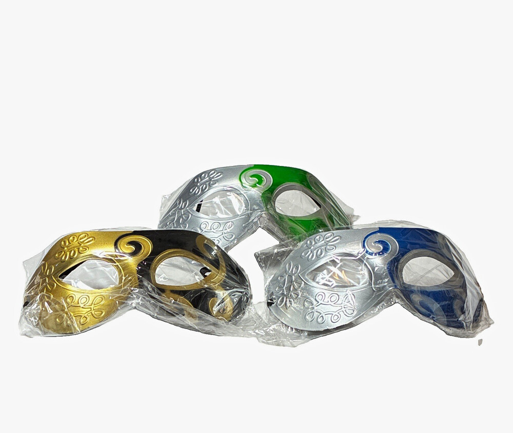 Venetian Mardi Gras Masquerade Eyemasks 3-Pack Plastic Adjustable, One Size